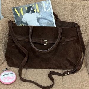 Genuine Italian Suede Leather Tote Bag – Brown